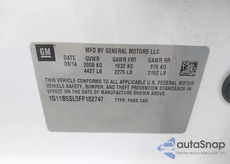 2015 Chevrolet Malibu Ls из США, поврежденный, VIN 1G11B5SL5FF182747